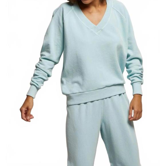 NEW PERFECTWHITETEE sinead v-neck sweatshirt in iced aqua - Picture 1 of 3